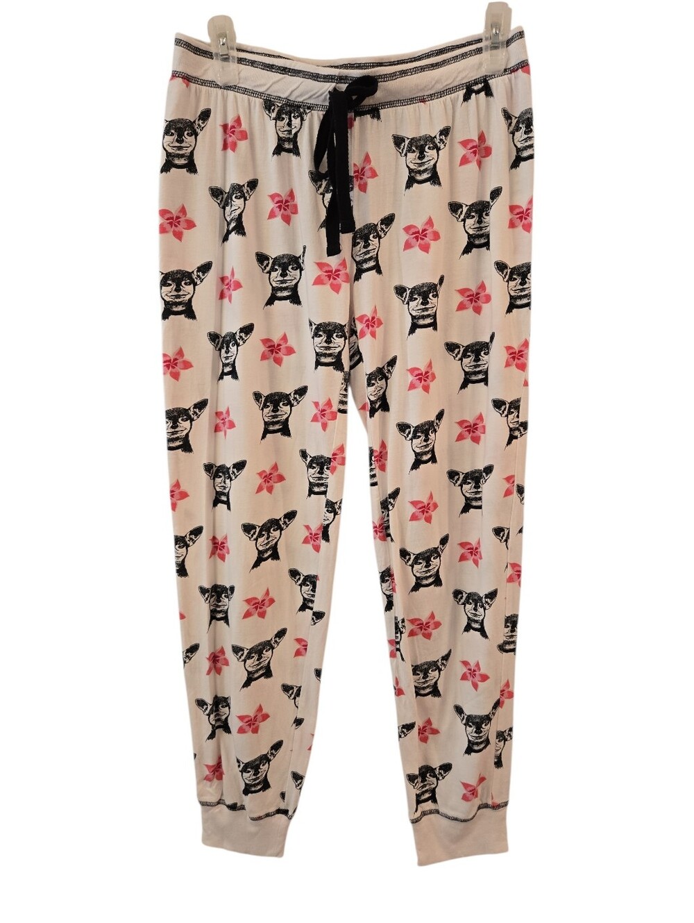 P. J. SALVAGE FRENCHIE BULLDOG/ FLORAL PRINT JOGGER PAJAMA PANTS. SZ MEDIUM.
